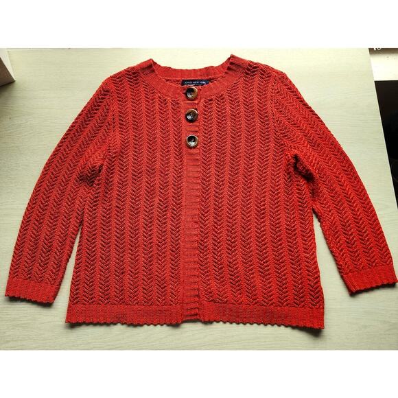 SWEATER-JONES NEW YORK SIGNATURE PETITE-Rust-Chevron Stitch-SIZE P-SML - Picture 6 of 16